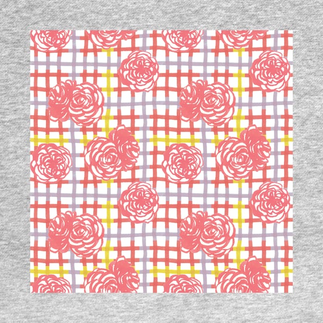 Roses on Plaid Pattern by MitaDreamDesign